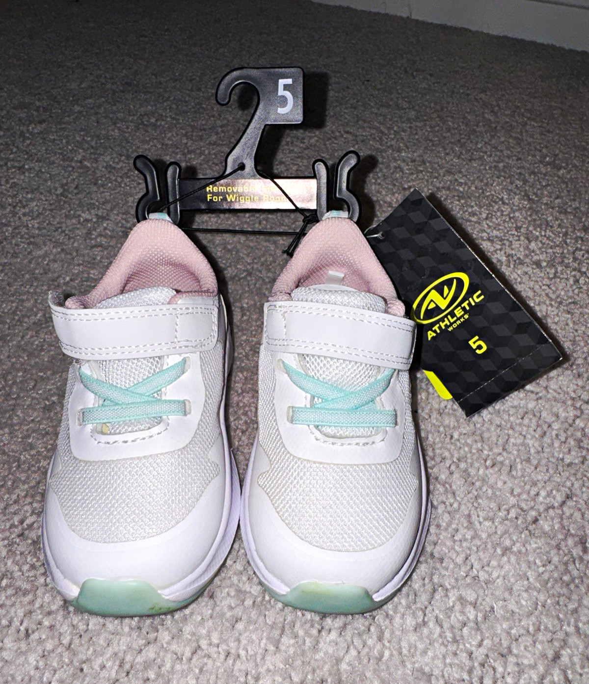 Athletic Works Baby Toddler Sneakers White Pink Mint Hook & Loop Mesh US 5 Athletic Works Baby Toddler Sneakers White Pink Mint Hook & Loop Mesh US 5