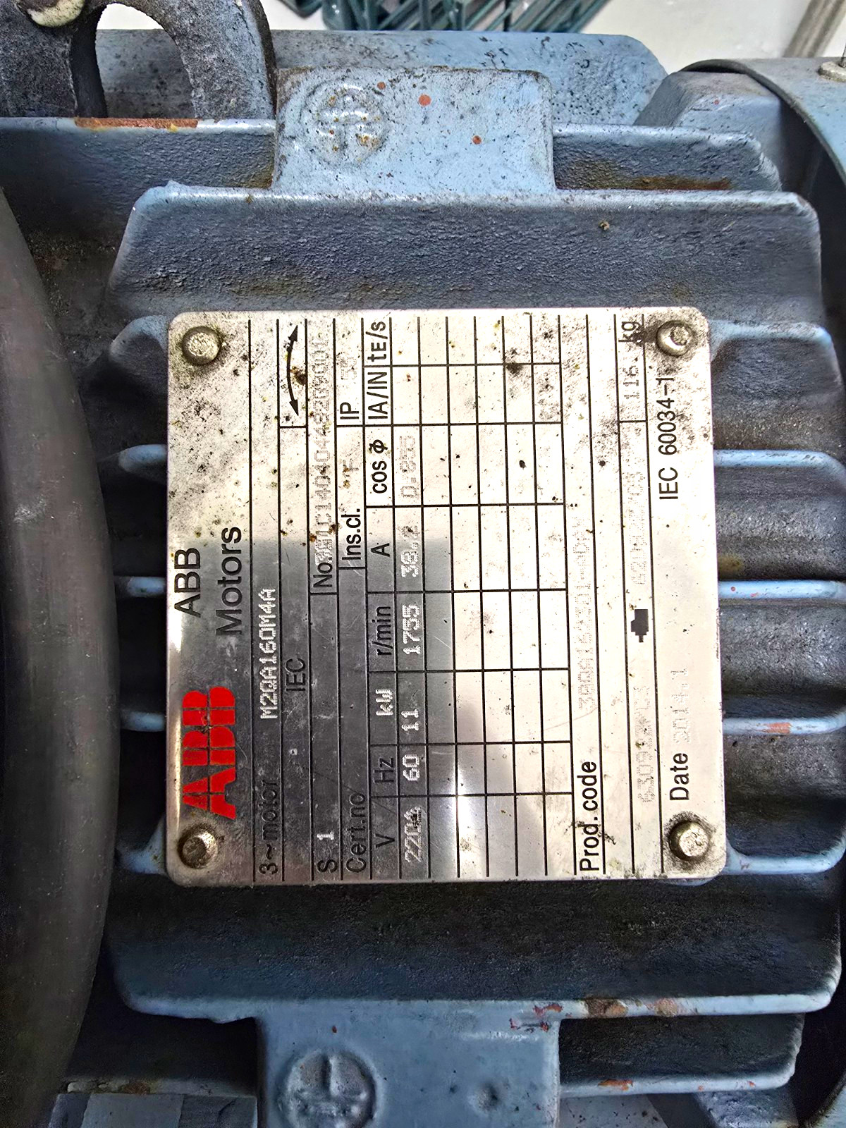 ABB M2BA160M14A 11kW 3-Phase AC Induction Motor 220/380V 50Hz 1755RPM 15 HP ABB M2BA160M14A 11kW 3-Phase AC Induction Motor 220/380V 50Hz 1755RPM 15 HP