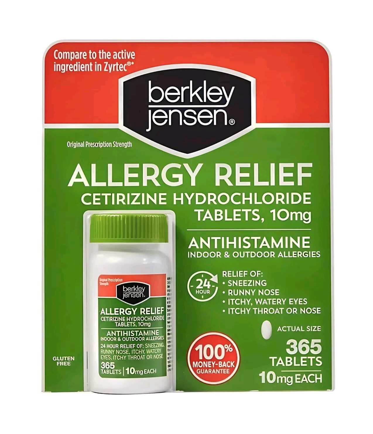 Berkley Jensen Allergy Relief 10mg Cetirizine Hydrochloride 365 Tablets 12/2027+ Berkley Jensen Allergy Relief 10mg Cetirizine Hydrochloride 365 Tablets 12/2027+