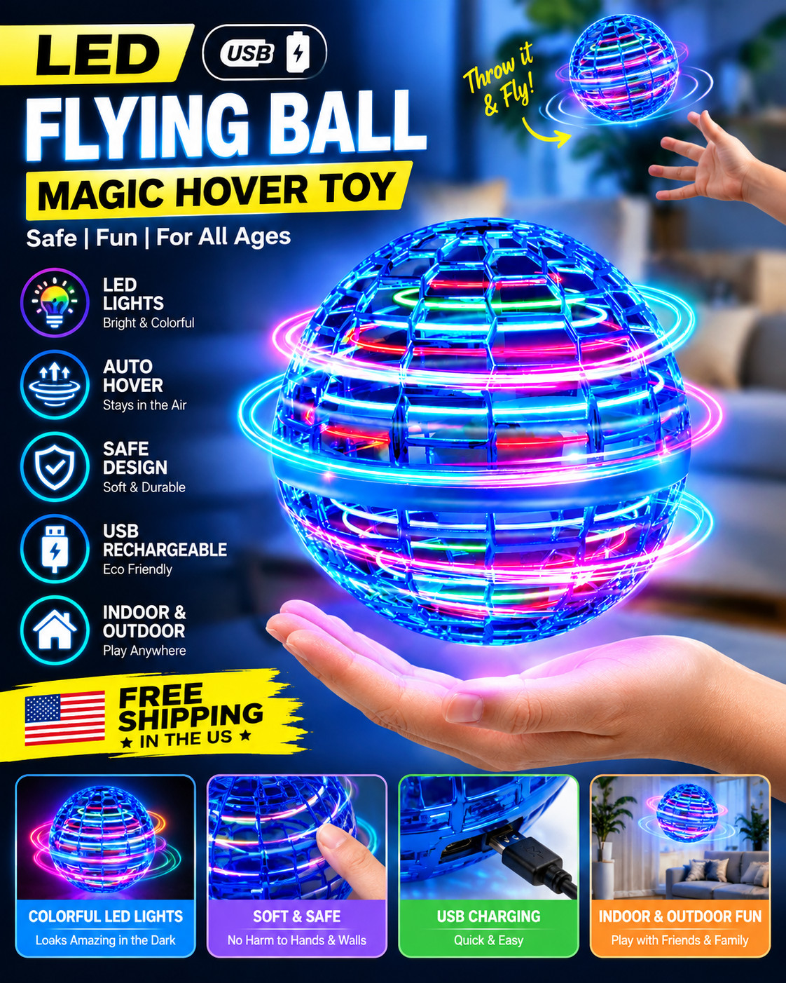 2025 Galaxy Ball Flying Orb Ball Toys LED Light Spinner Cosmic Ball