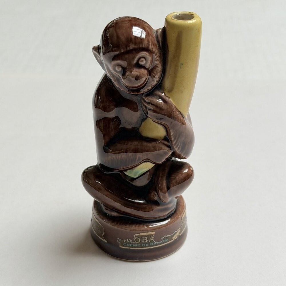 Vintage Mobana Creme de Banana Ceramic Liquor Decanter Monkey Bottle Portugal
