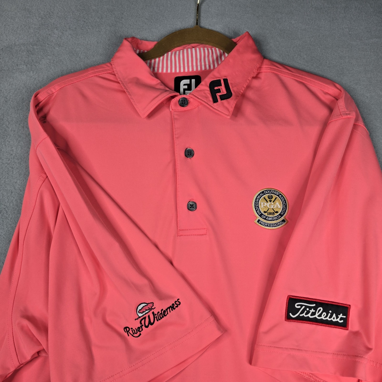 FootJoy Men\'s XL PGA Professional Golf Polo Pink Titleist River Wilderness FootJoy Men\'s XL PGA Professional Golf Polo Pink Titleist River Wilderness