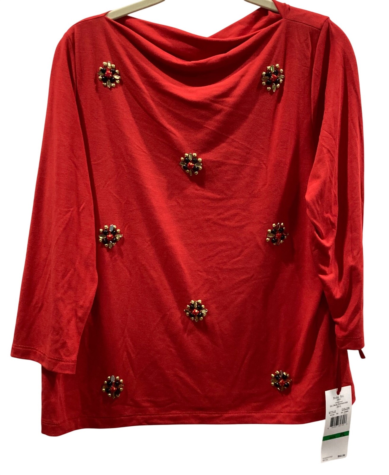 Ruby Rd Beaded Blouse PL Carmine Red Glam Feminine Vibrant Evening Holidays 