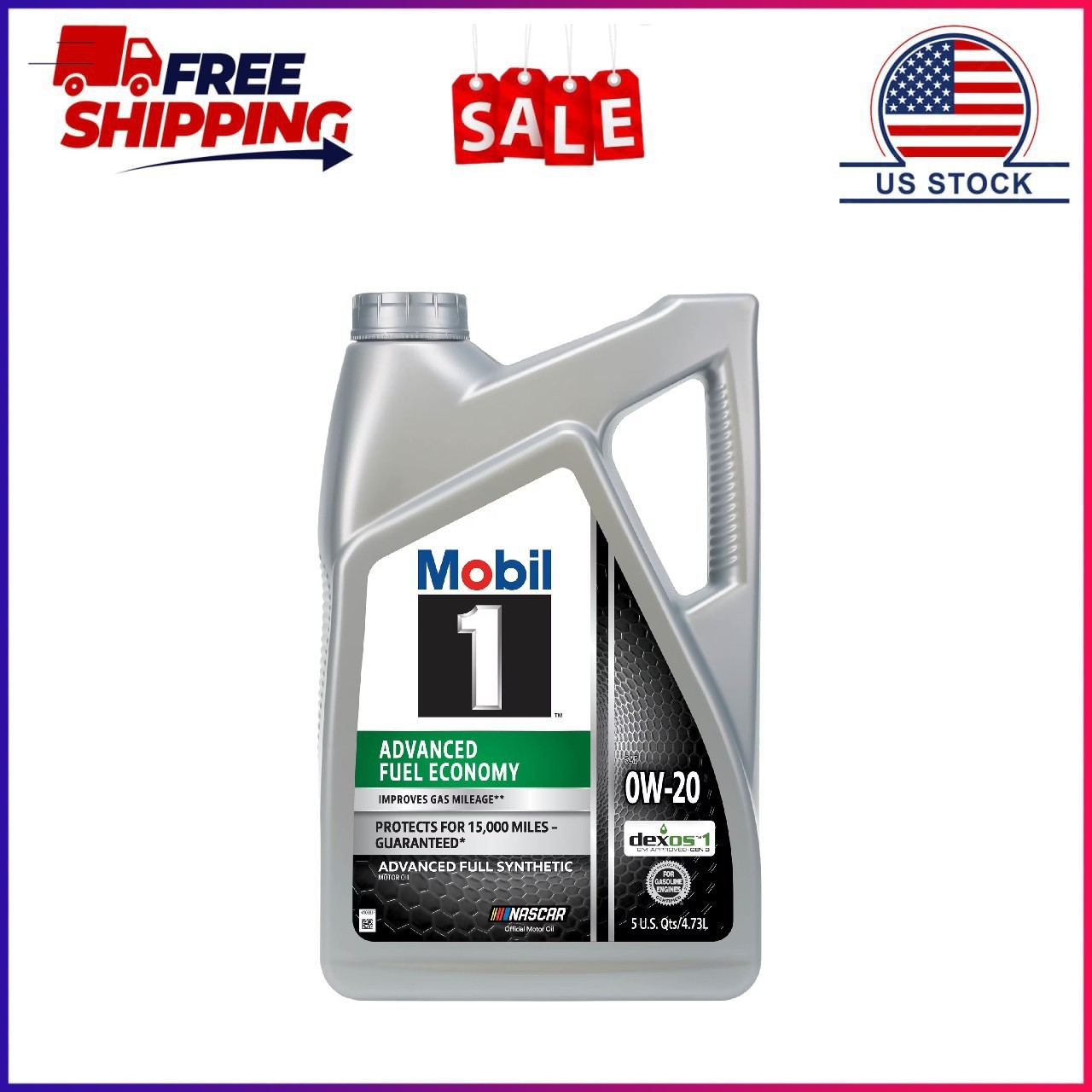 Mobil 1 Advanced Fuel Economy Full Synthetic Motor Oil 0W-20, 5 Quart