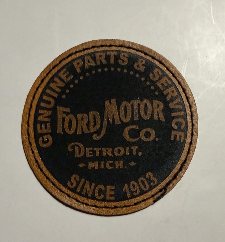 Ford Motor Co Genuine Parts & Service Antique Ad Iron on Leather Patch 2.5” Ford Motor Co Genuine Parts & Service Antique Ad Iron on Leather Patch 2.5”