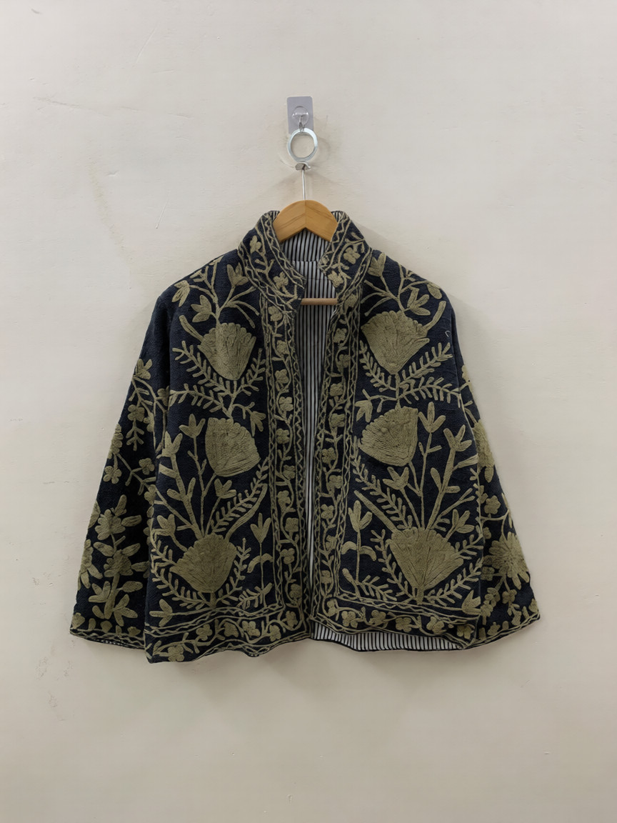 Handmade Black TNT Embroidered Jacket Gold Floral Folk Bohemian Festival Coat Handmade Black TNT Embroidered Jacket Gold Floral Folk Bohemian Festival Coat