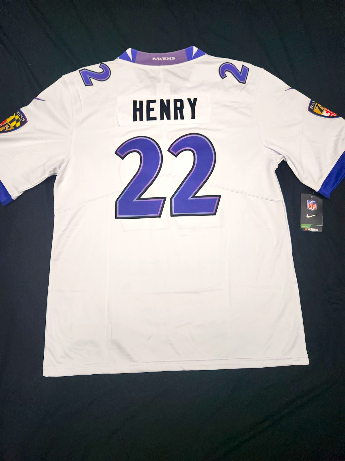 Nike Henry #22 Baltimore Ravens White Purple Black NFL Football Jersey Size L Nike Henry #22 Baltimore Ravens White Purple Black NFL Football Jersey Size L