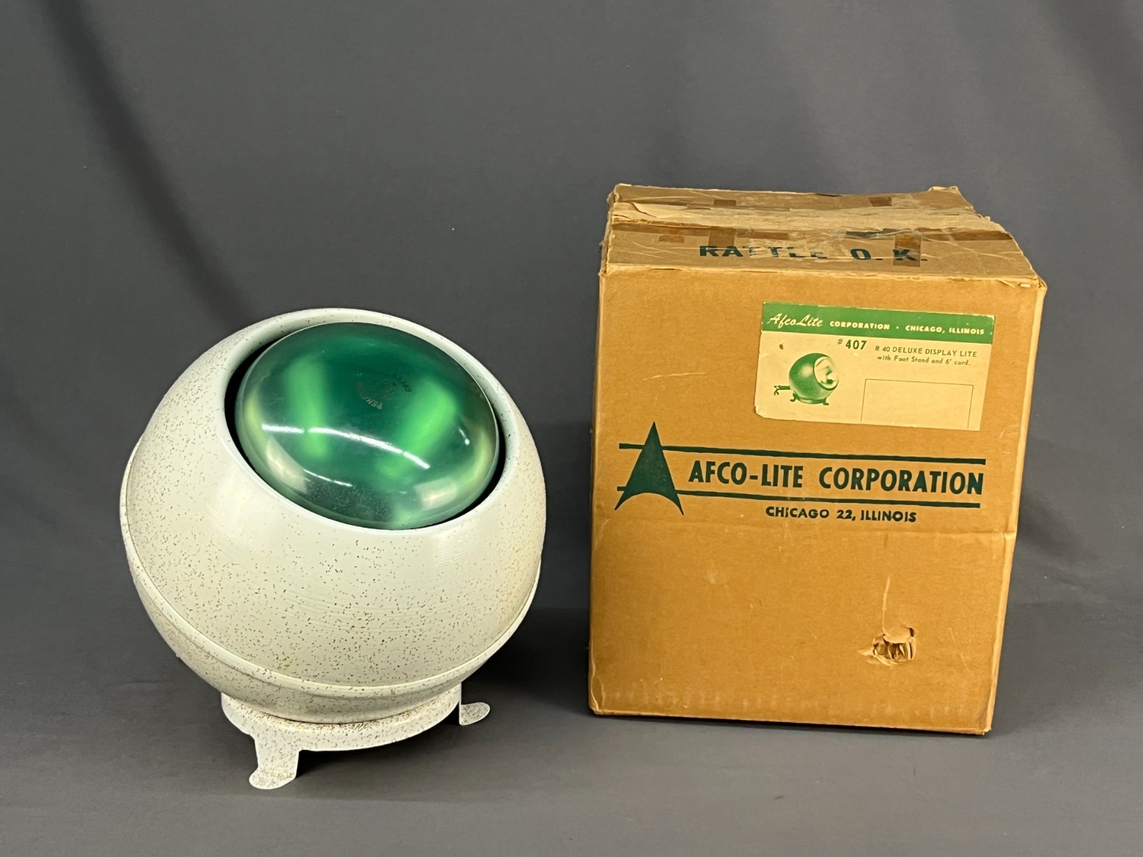 New/NOS AFCO Mid-Century Modern Orb Eyeball Lamp with base in Original Box (A)