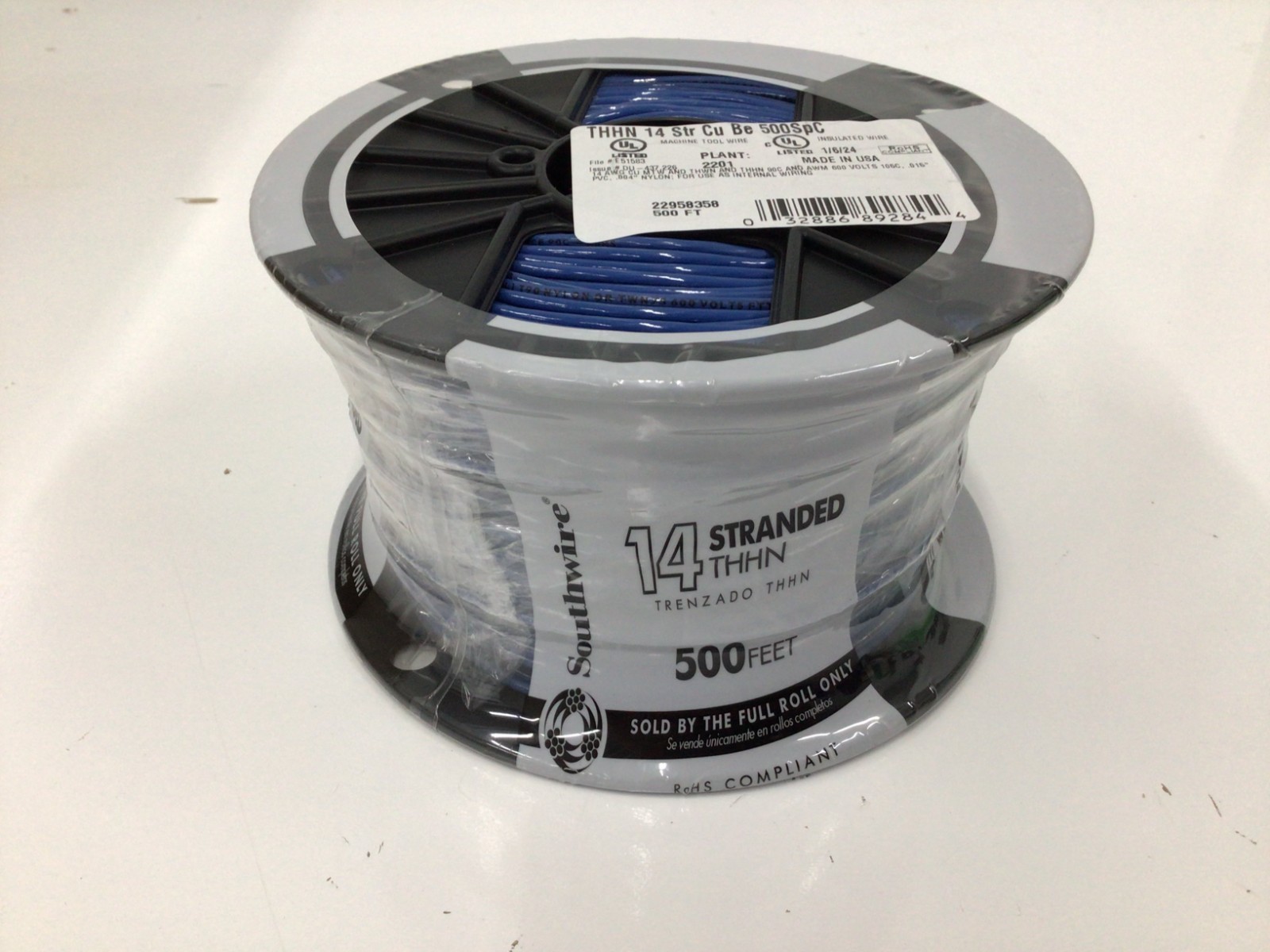 Southwire 22958301 Thhn Building Wire, Copper, 14 Awg, 1C, Blue, Stranded, 500 Southwire 22958301 Thhn Building Wire, Copper, 14 Awg, 1C, Blue, Stranded, 500