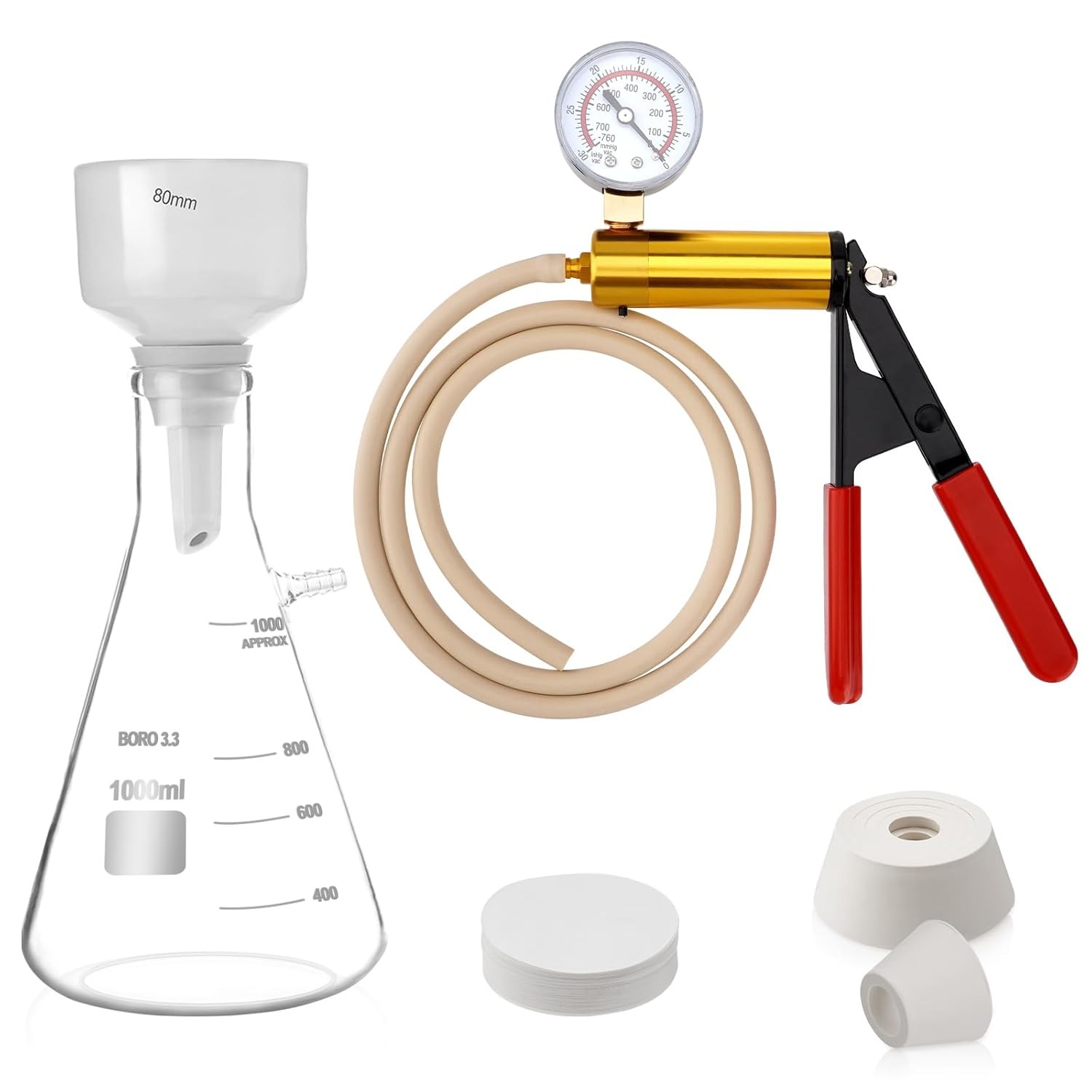 500/1000ml Buchner Lab Funnel Filtering Vacuum filter flask Hand  Vacuum Pump