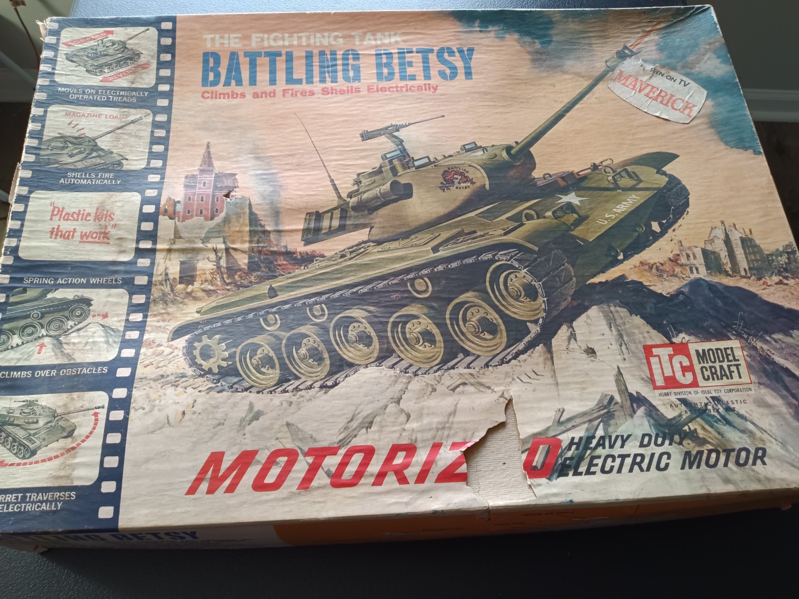 60\'s Vintage ITC Battling Betsy Tank Motorized Model in Box VERY RARE As Is READ 60\'s Vintage ITC Battling Betsy Tank Motorized Model in Box VERY RARE As Is READ