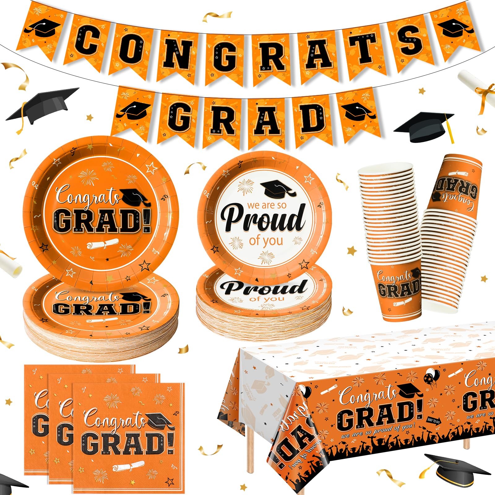 Graduation Plates Napkins Set Serve 50 Class of 2026 Orange Banner Tablecloth Graduation Plates Napkins Set Serve 50 Class of 2026 Orange Banner Tablecloth