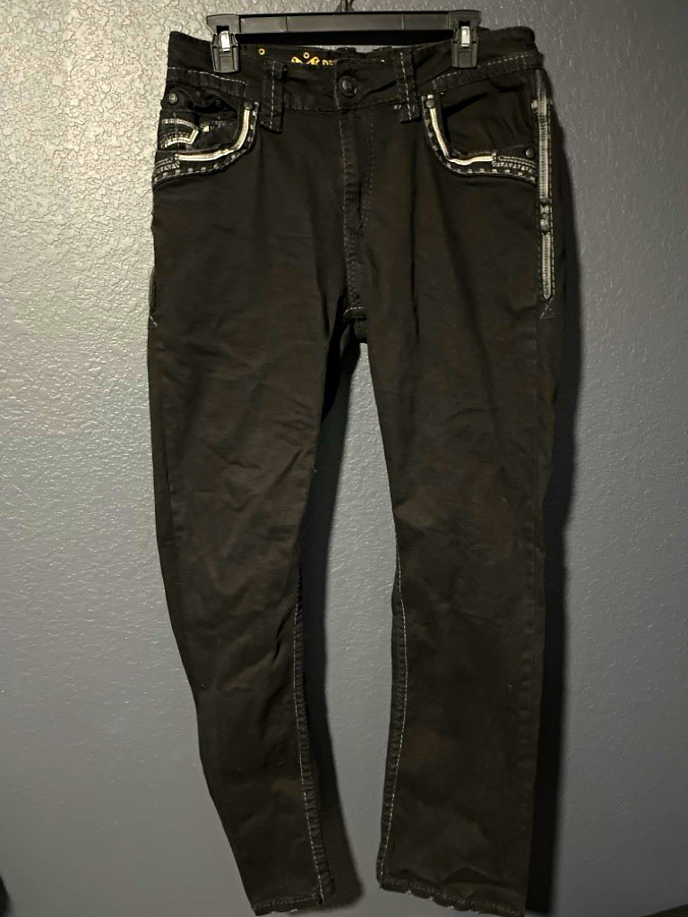 Rock In La Men’s Black Straight Fit Denim Jeans Size 32 Dark Wash 5-Pocket Rock In La Men’s Black Straight Fit Denim Jeans Size 32 Dark Wash 5-Pocket
