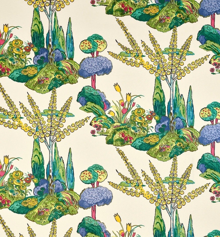 Thibaut Curtain Fabric 'ORLEANS' 6.2 METRES YELLOW AND RED Linen Blend