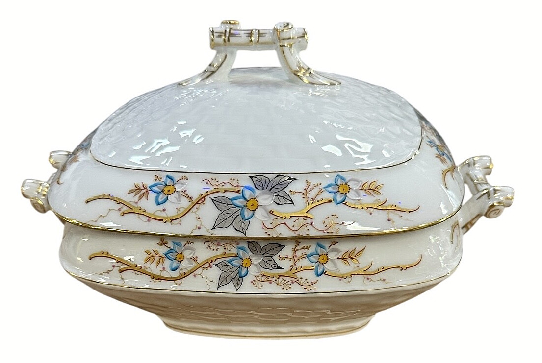A. KLINGENBERG AK AESTHETIC MOVEMENT SQUARE FRENCH PORCELAIN TUREEN W/ HANDLES