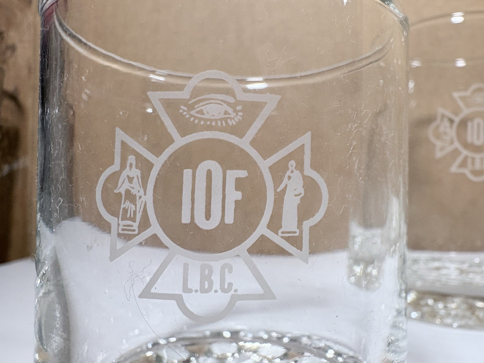 IOF Independent Order of Foresters Etched Glassware Tumbler Set 8 Pcs LBC VTG