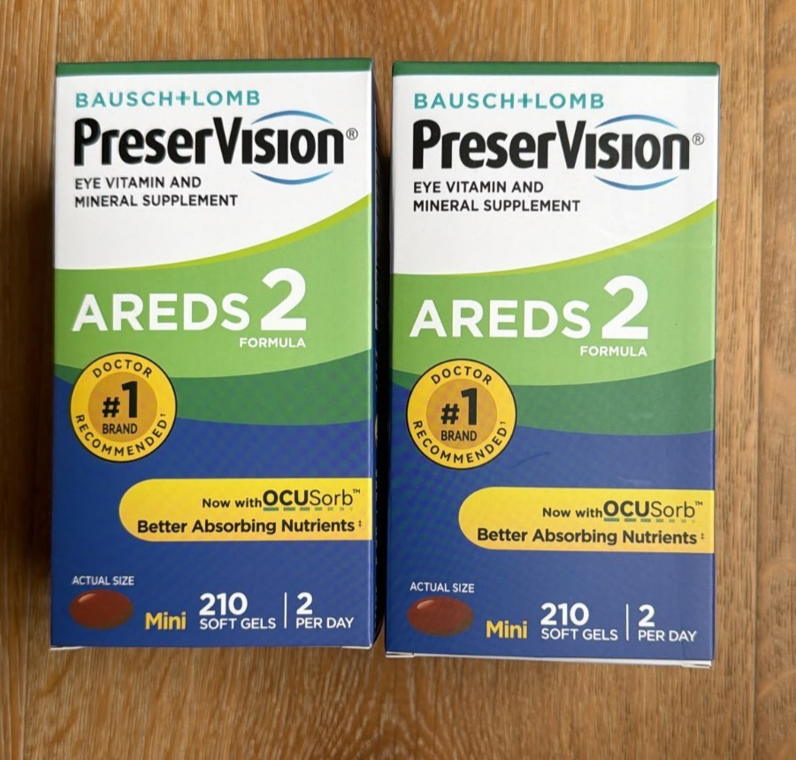 2 Bottles Preservision l Eye Vitamin AREDS 2 Mini 210 Count Soft gels EXP 04/28 2 Bottles Preservision l Eye Vitamin AREDS 2 Mini 210 Count Soft gels EXP 04/28