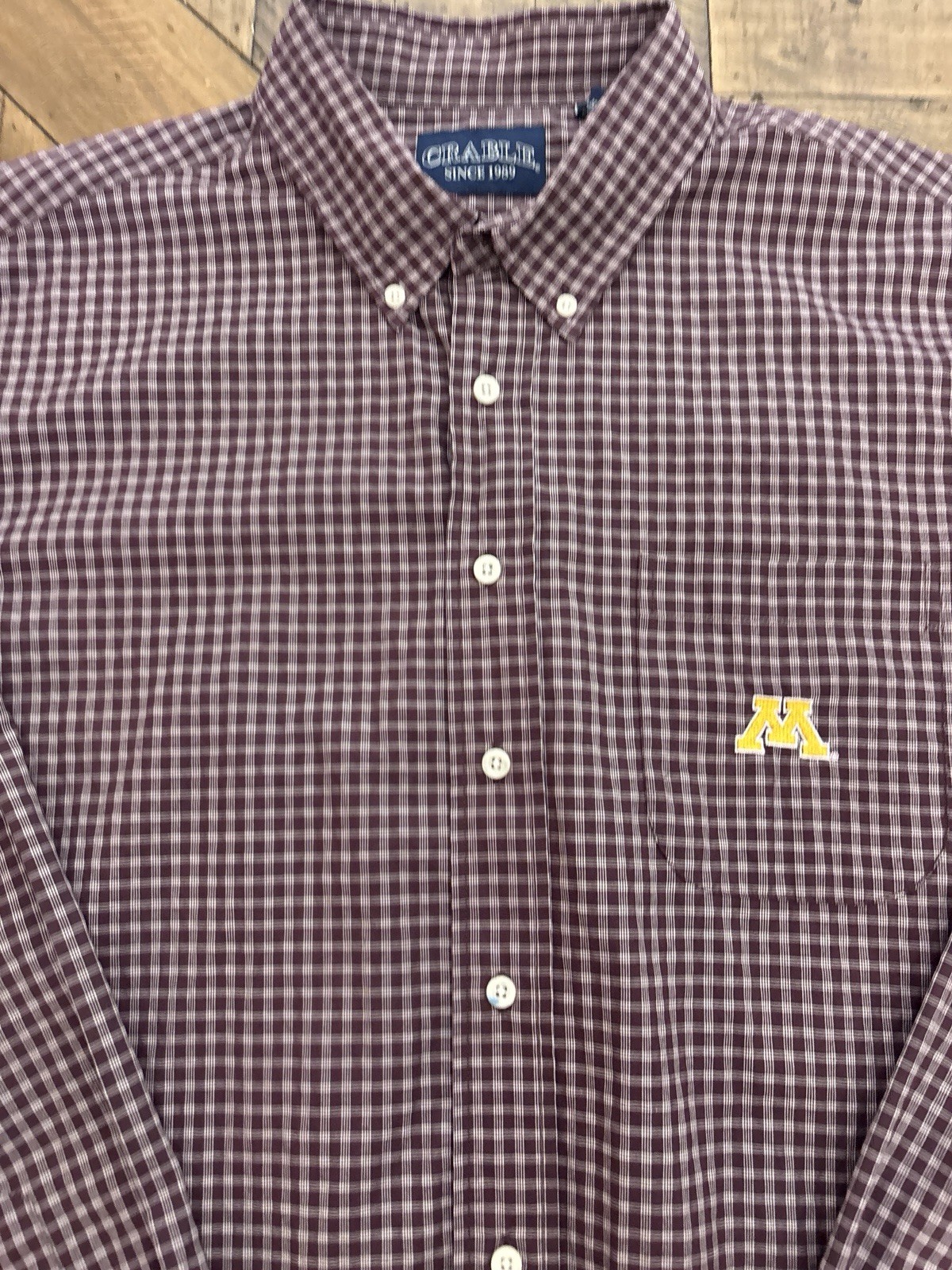 Minnesota Gophers Crable Men\'s 2XL Button Up Long Slv Maroon White Checkered 165