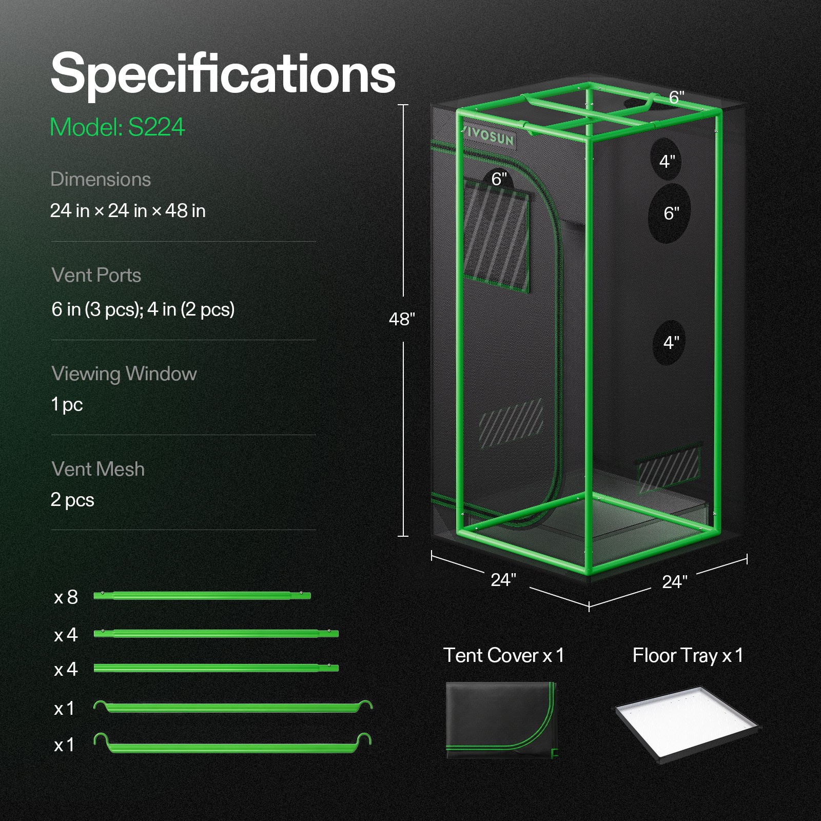VIVOSUN Complete Grow Tent Kit w/ LED grow light 100w 200w 400w,W/Inline Fan Kit