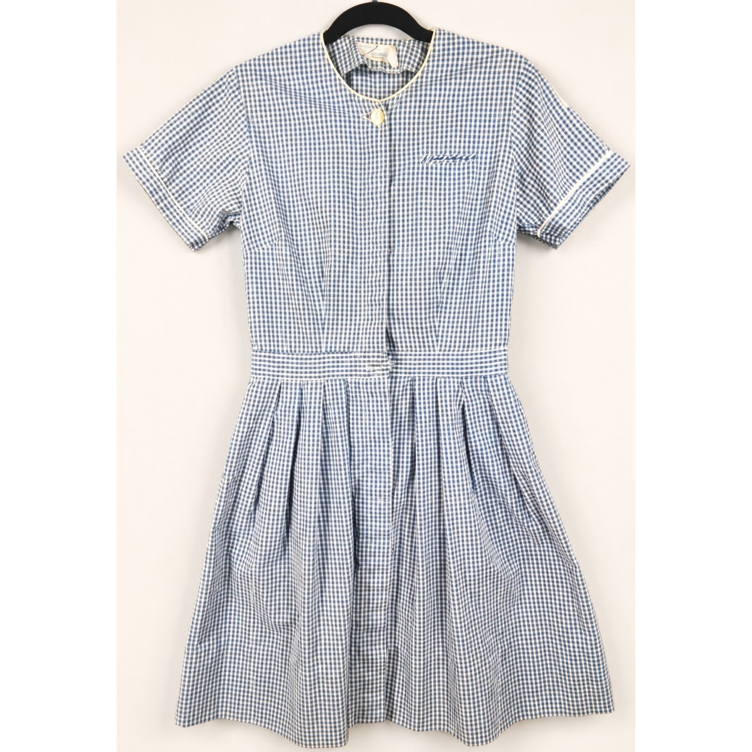 Vintage 1940s Nursing School Uniform Dress Snowhite Milwaukee Gingham S