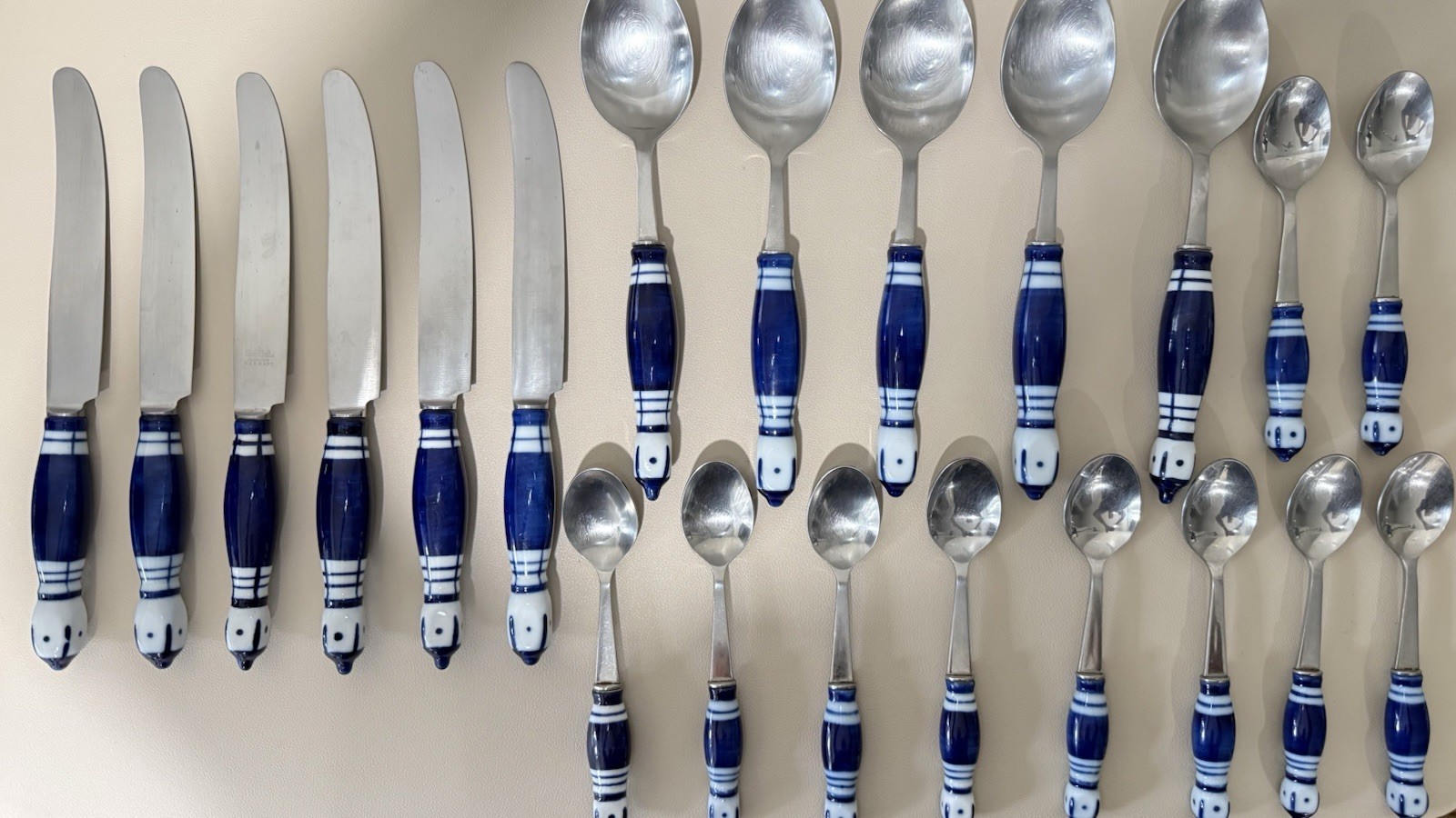 Rosenthal Grill Blue Siena 21 Pc Flatware Set Porcelain Handles Germany