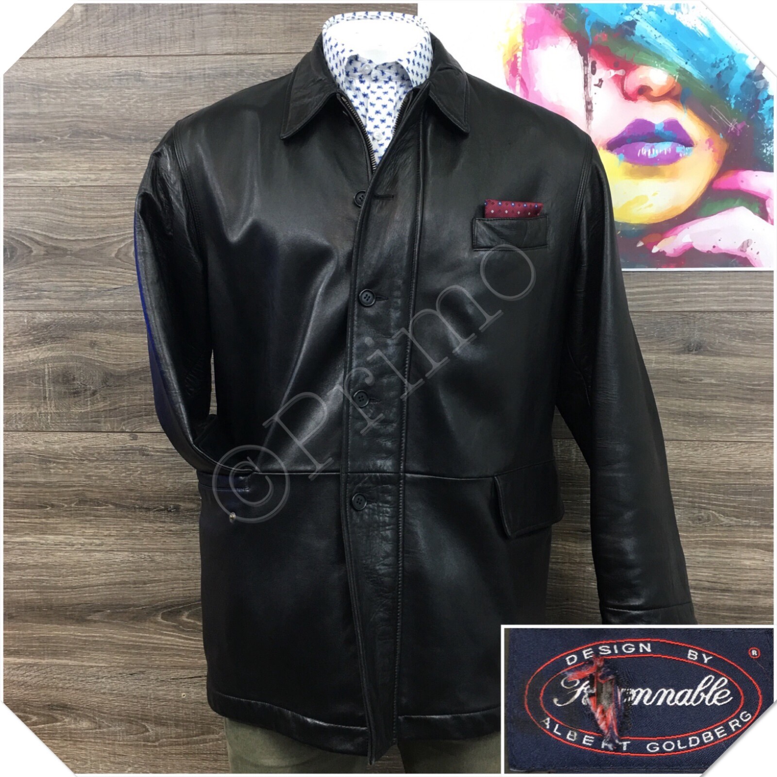 VINTAGE FACONNABLE Mens Leather Jacket Size XL Lambskin Full Zip Quilted Coat