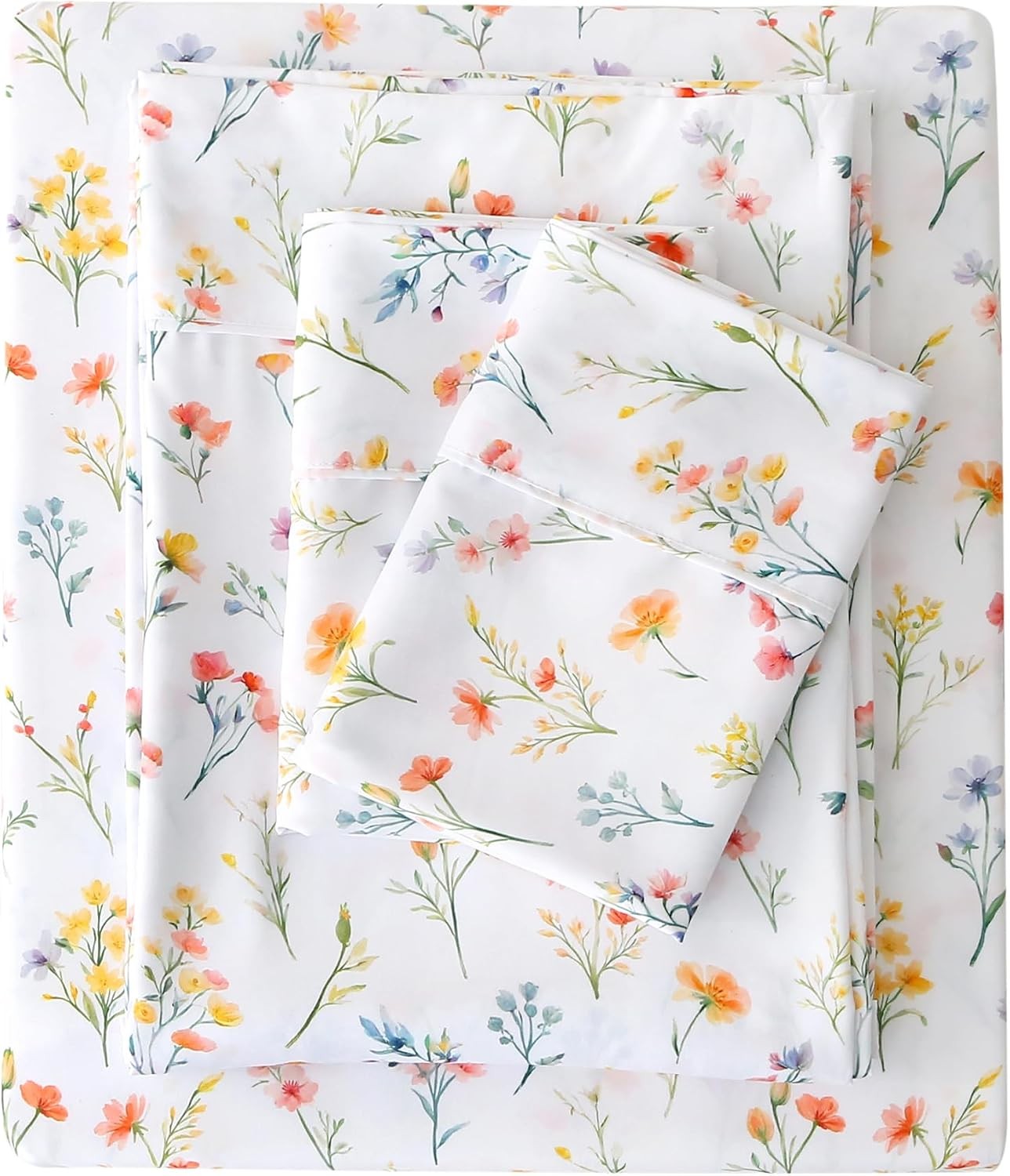 Floral Queen Sheet Set - 4 Piece Vintage Botanical Flower and Leaves Patterned B Floral Queen Sheet Set - 4 Piece Vintage Botanical Flower and Leaves Patterned B
