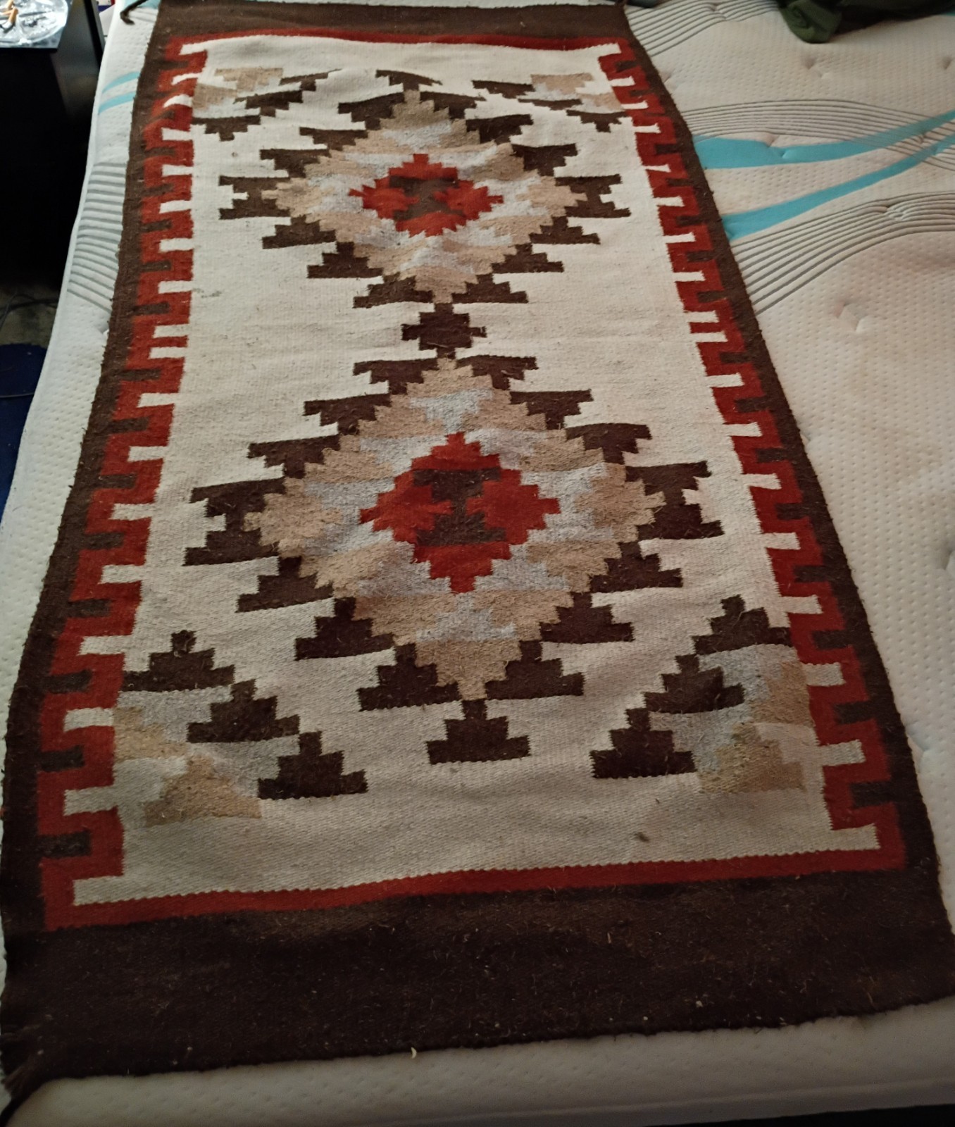 Vintage Zapotec Hand Made Wool Rug Circa 1970\'s Southwest Navajo Style