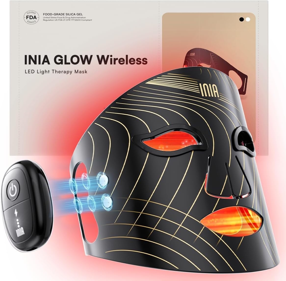 INIA Red Light Therapy Mask for Face, Glow Wireless LED Face Mask Light Therapy INIA Red Light Therapy Mask for Face, Glow Wireless LED Face Mask Light Therapy