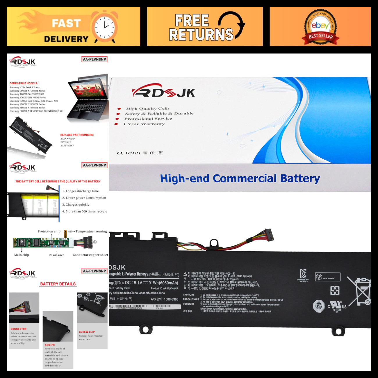 High-Capacity Laptop Battery for Samsung ATIV Book 8, 15.1V 91Wh, Compatible Mod High-Capacity Laptop Battery for Samsung ATIV Book 8, 15.1V 91Wh, Compatible Mod