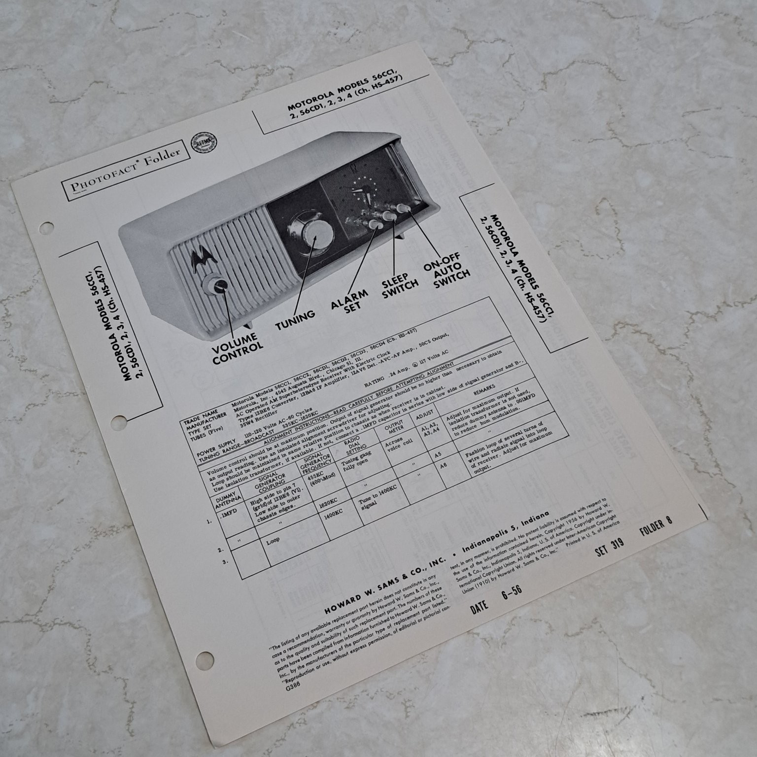 Motorola Manual 56CC1 56CD1 Radio Clock 1958 Photofact Illustrated Service Motorola Manual 56CC1 56CD1 Radio Clock 1958 Photofact Illustrated Service