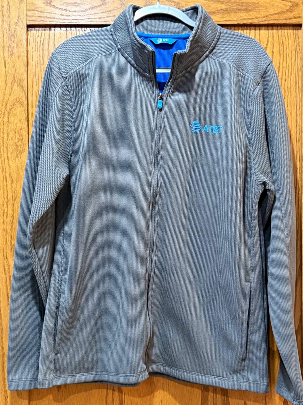 AT&T Men’s Gray Full Zip Jacket Stand Collar Pockets Embroidered Logo L