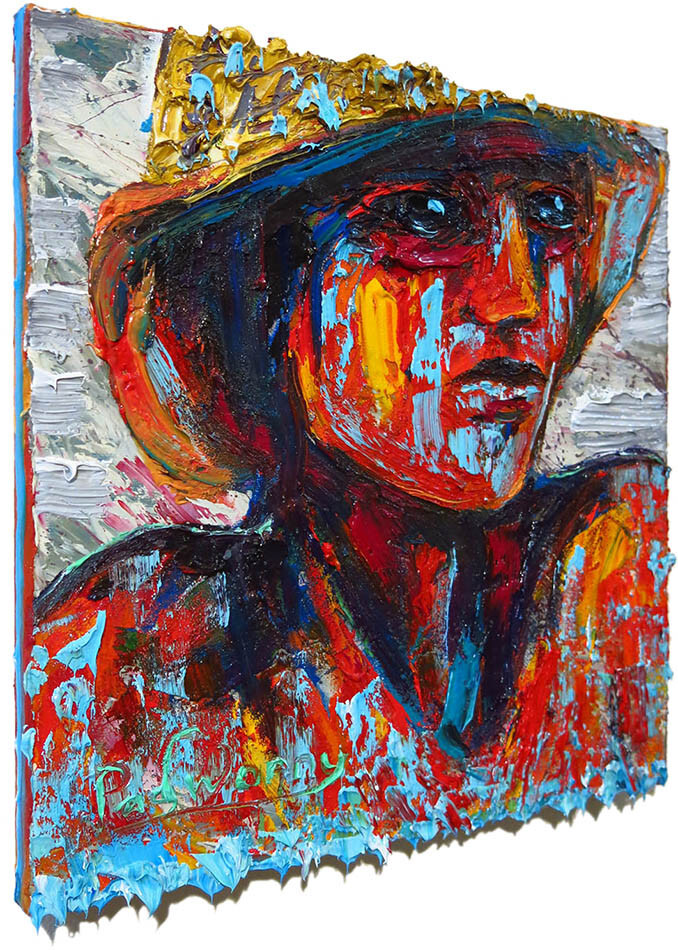 ORIGINAL OIL█PAINTING VINTAGE ART█SIGNED sea OUTSIDER BEACH WOMAN GIRL HAT FAUVE