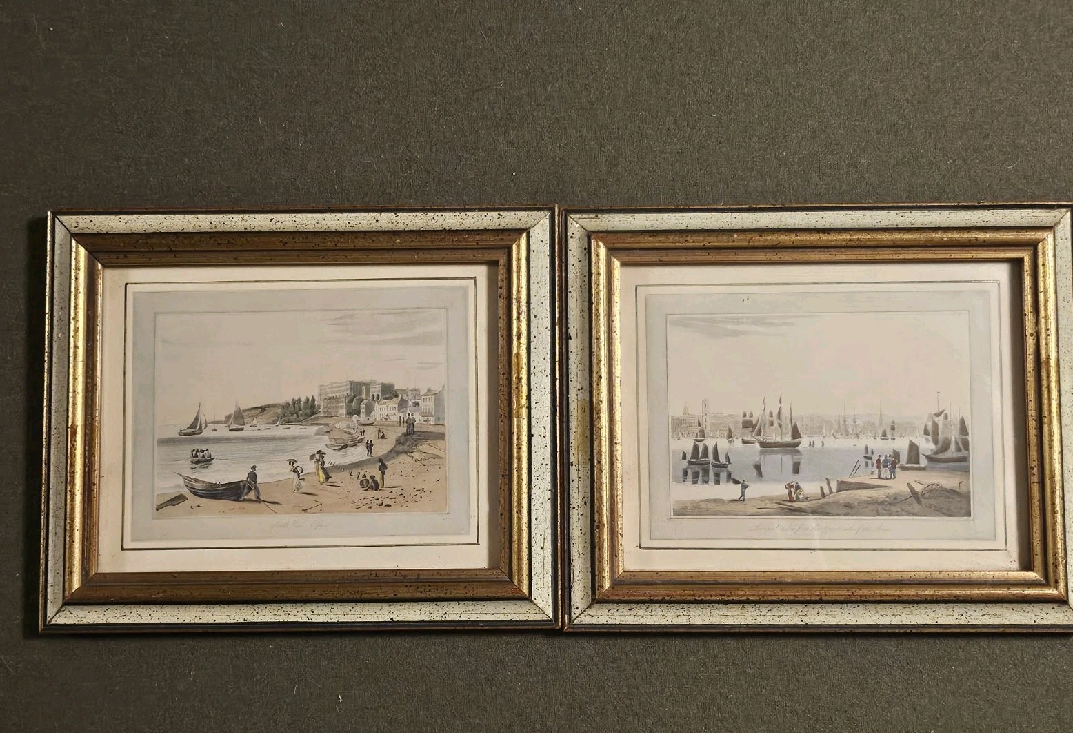Pair Vintage William Daniell Framed Coastal Prints Liverpool & South End Essex