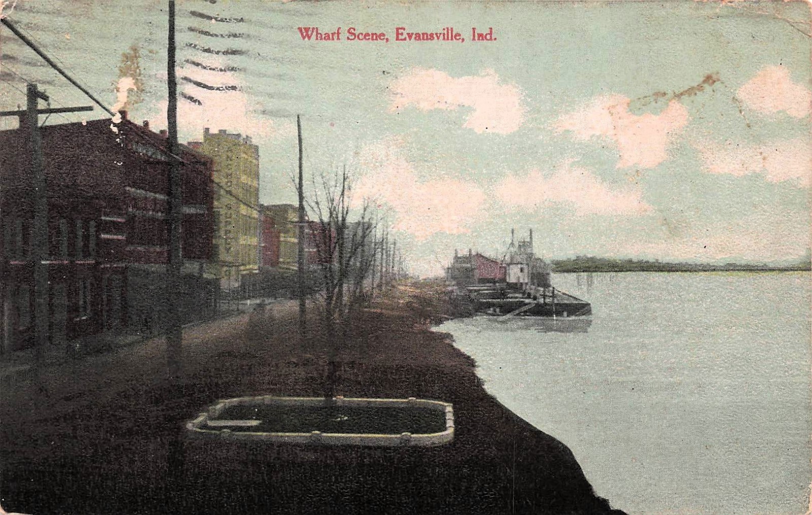 Evansville IN Indiana Wharf Ohio River Waterfront Apartments Vtg Postcard 17A