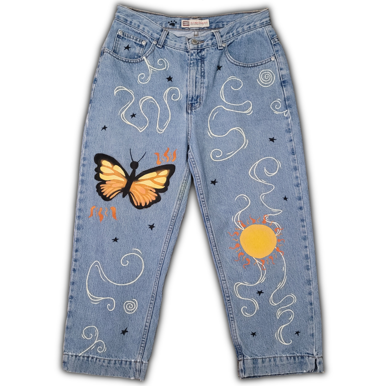 Custom Hand-painted Jeans Capri Pants, Ladies 10, 100% Cotton, Faded Glory