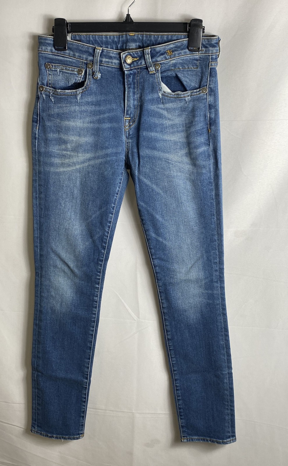 R13 Women\'s Blue Distressed Stretch Skinny Jeans Denim Made in Italy Sz 29