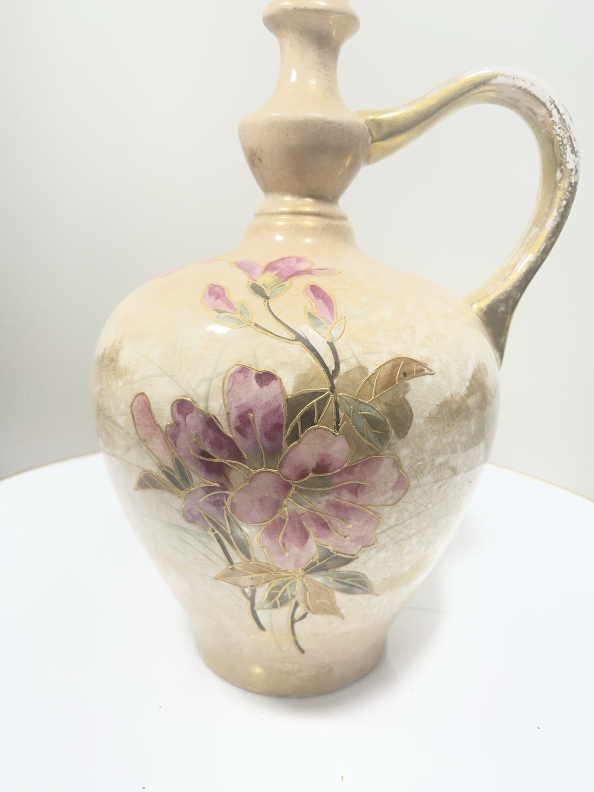 Antique Royal Bonn Franz Anton Mehlem Porcelain Ewer Pitcher Floral Gold 9.5\