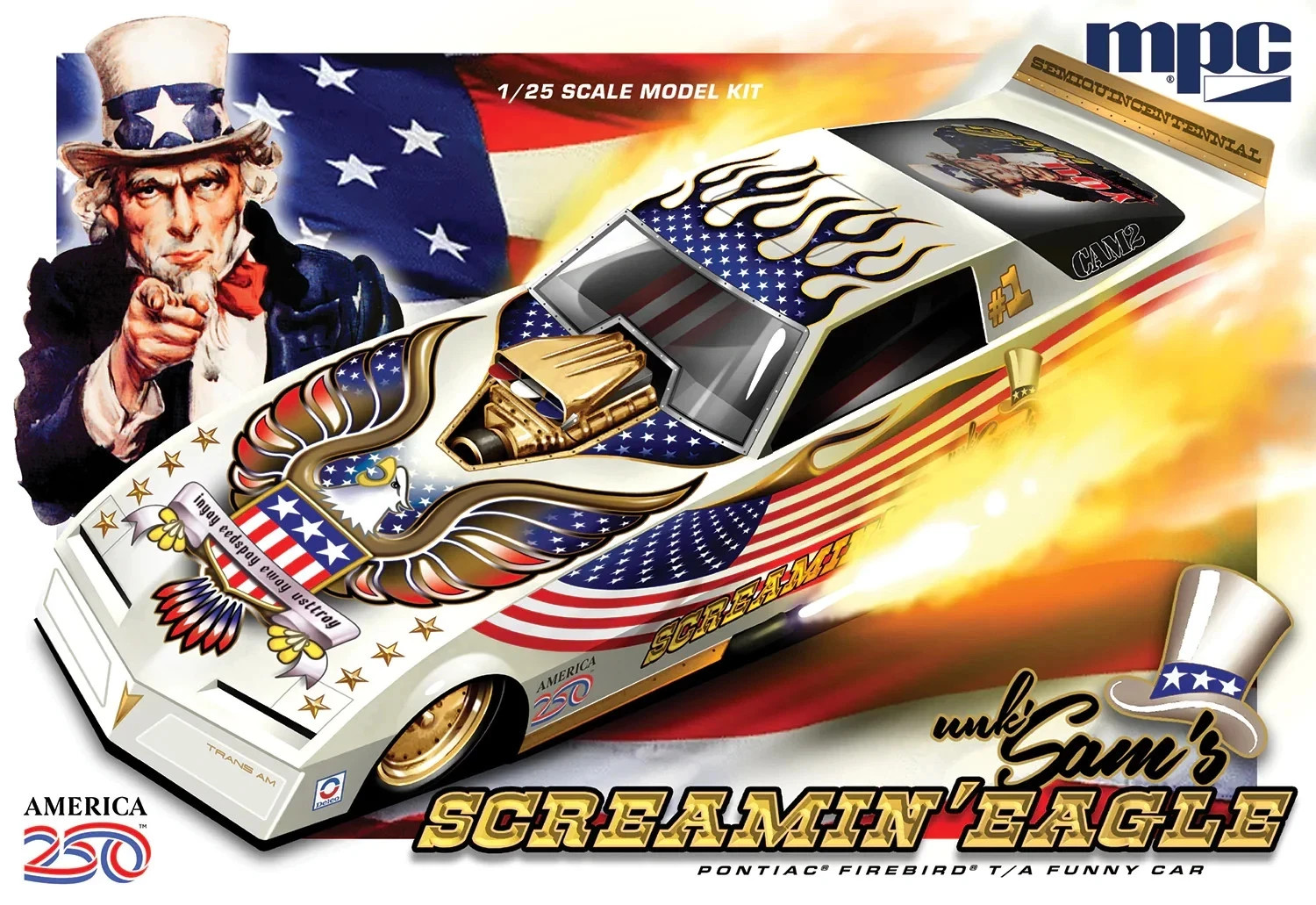 Model Kit Firebird Funny Car 250th USA Anniv. Screamin\' Eagle 1:25 Scale MPC1044