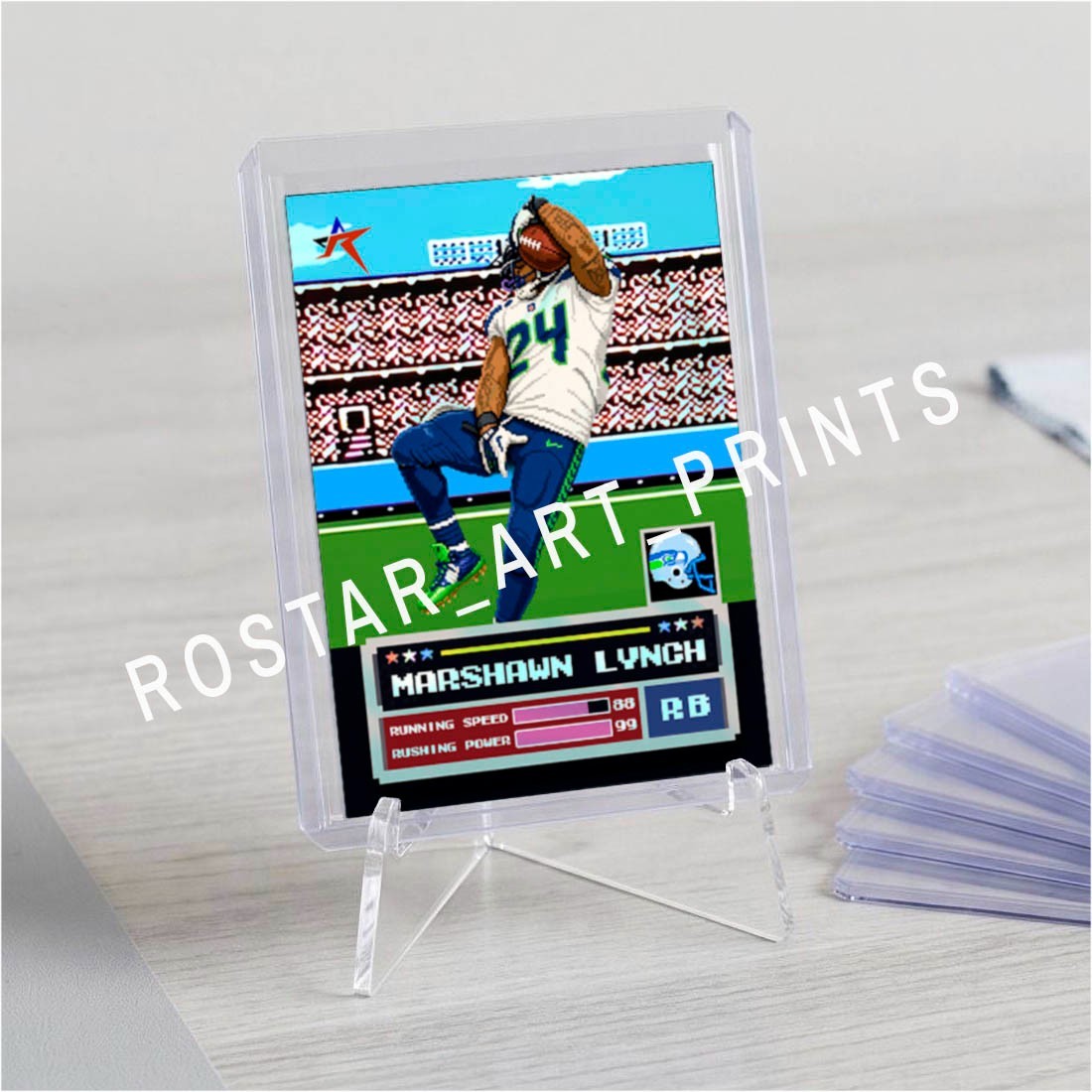 MARSHAWN LYNCH Tecmo Bowl Retro Holo BEAST QUAKE Custom Art Card Seahawks # /20