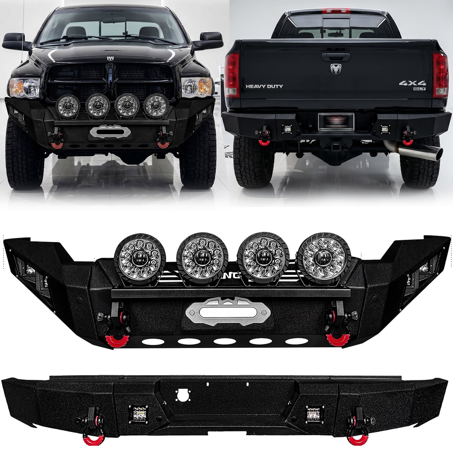 Vijay For 1994-2002 Dodge Ram 2500/3500 Front/Rear Bumpers W/Winch Plate& Lights Vijay For 1994-2002 Dodge Ram 2500/3500 Front/Rear Bumpers W/Winch Plate& Lights