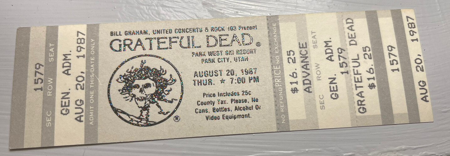 GRATEFUL DEAD RARE UNUSED CONCERT TICKET PARK CITY, UT 08/20/1987 GRATEFUL DEAD RARE UNUSED CONCERT TICKET PARK CITY, UT 08/20/1987