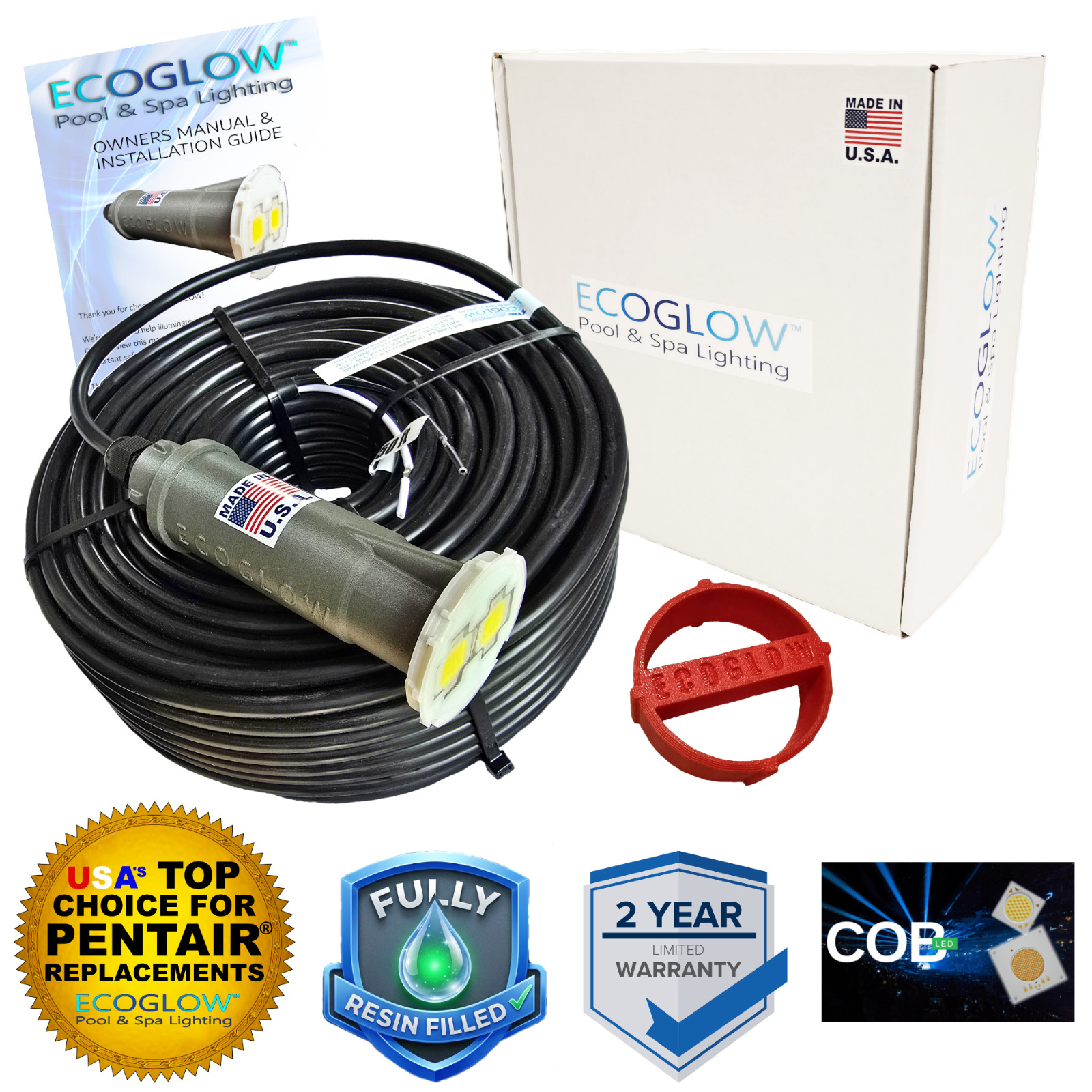 30ft ECOGLOW Pure™, PENTAIR GLOBRITE 602102, 602104, MADE IN USA, 2yr WARRANTY