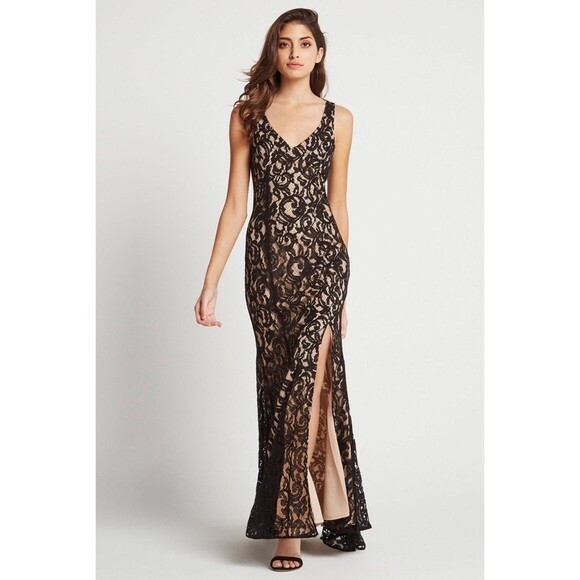 BCBGMAXAZRIA BLACK LACE DREES LONG GOWN STUNNING NWT