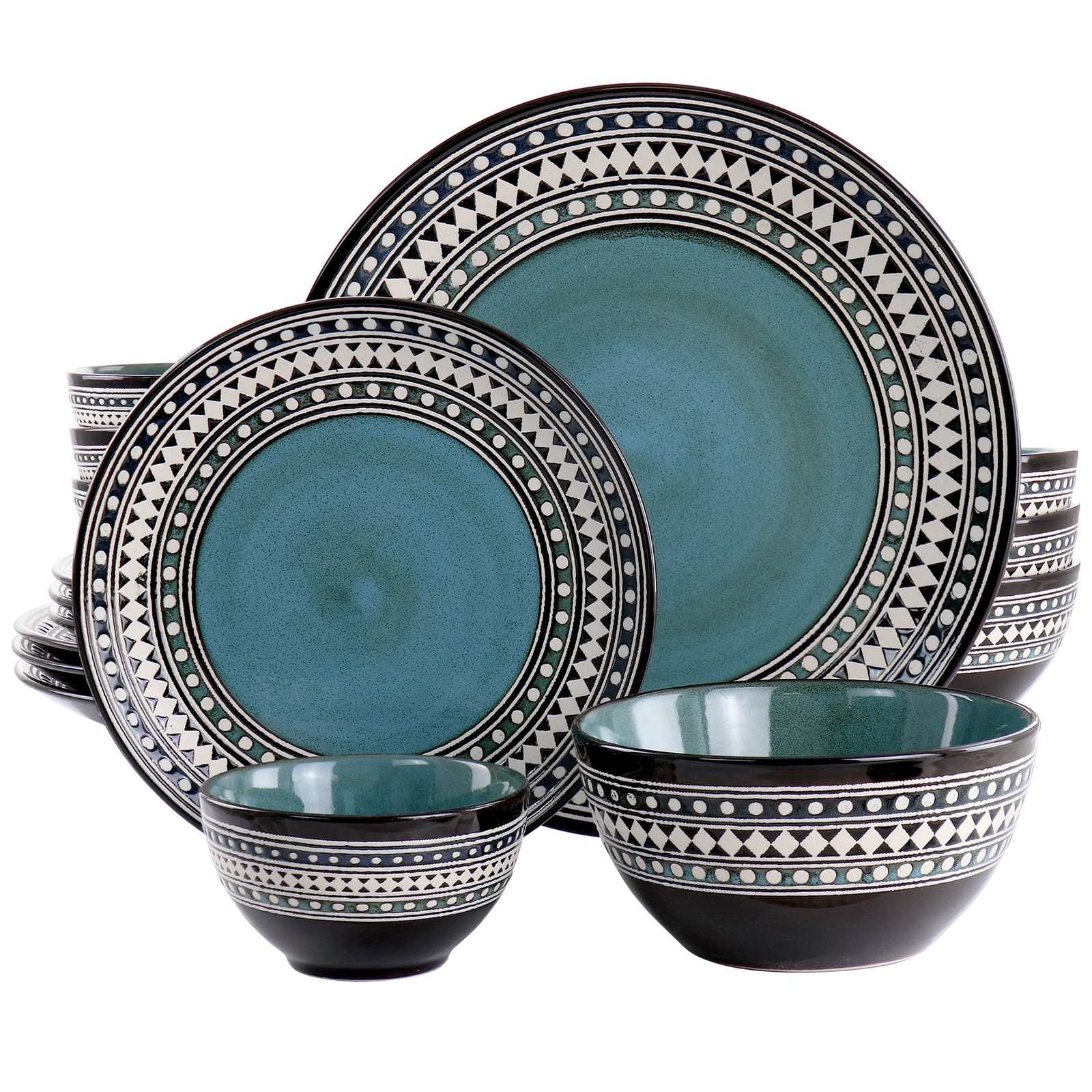 Blue Sage 16 Piece Double Bowl Stoneware Dinnerware Set in Blue Blue Sage 16 Piece Double Bowl Stoneware Dinnerware Set in Blue