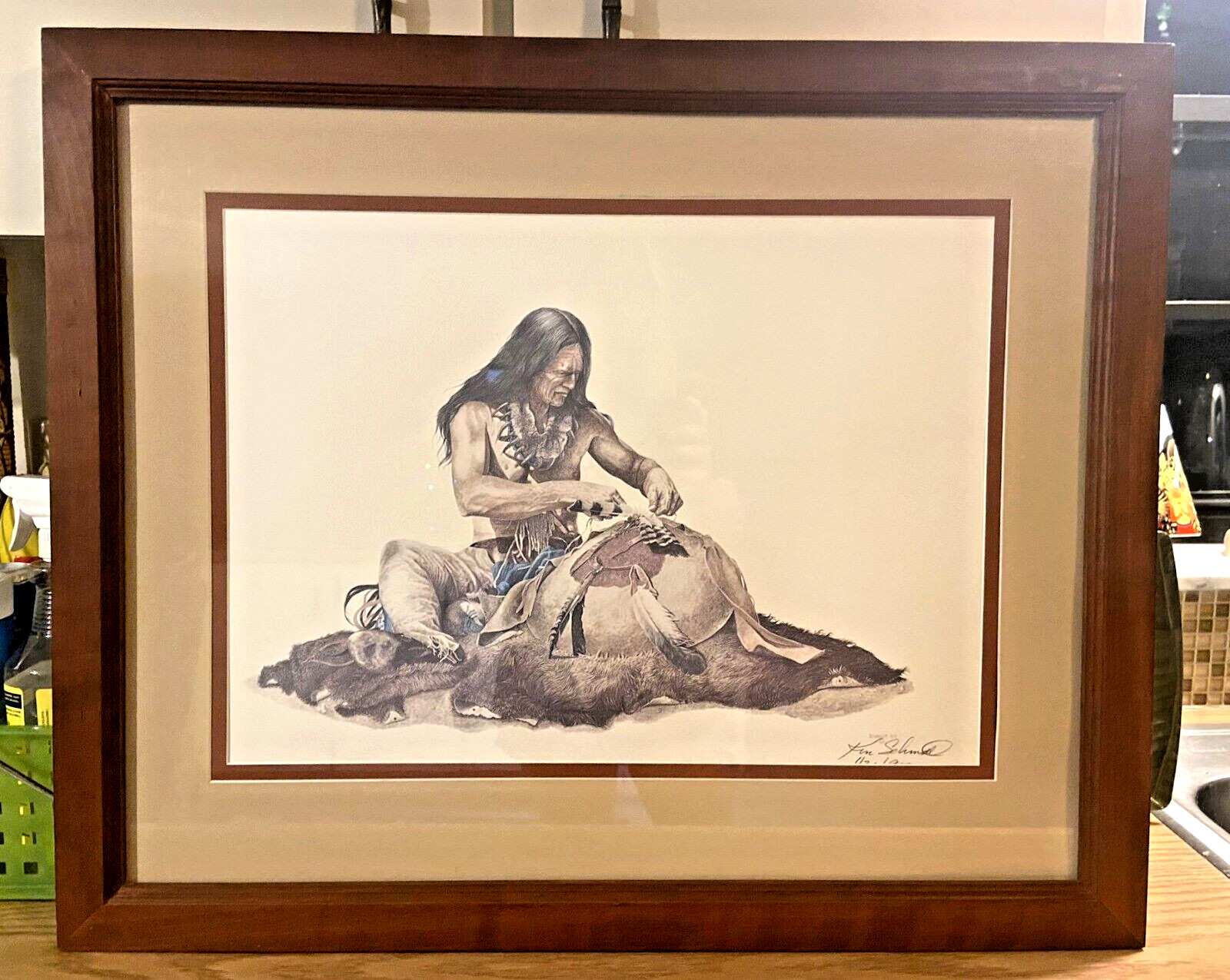 Vintage 1988 Native American Framed Art by Ken Schmidt Signed & Numbered Litho