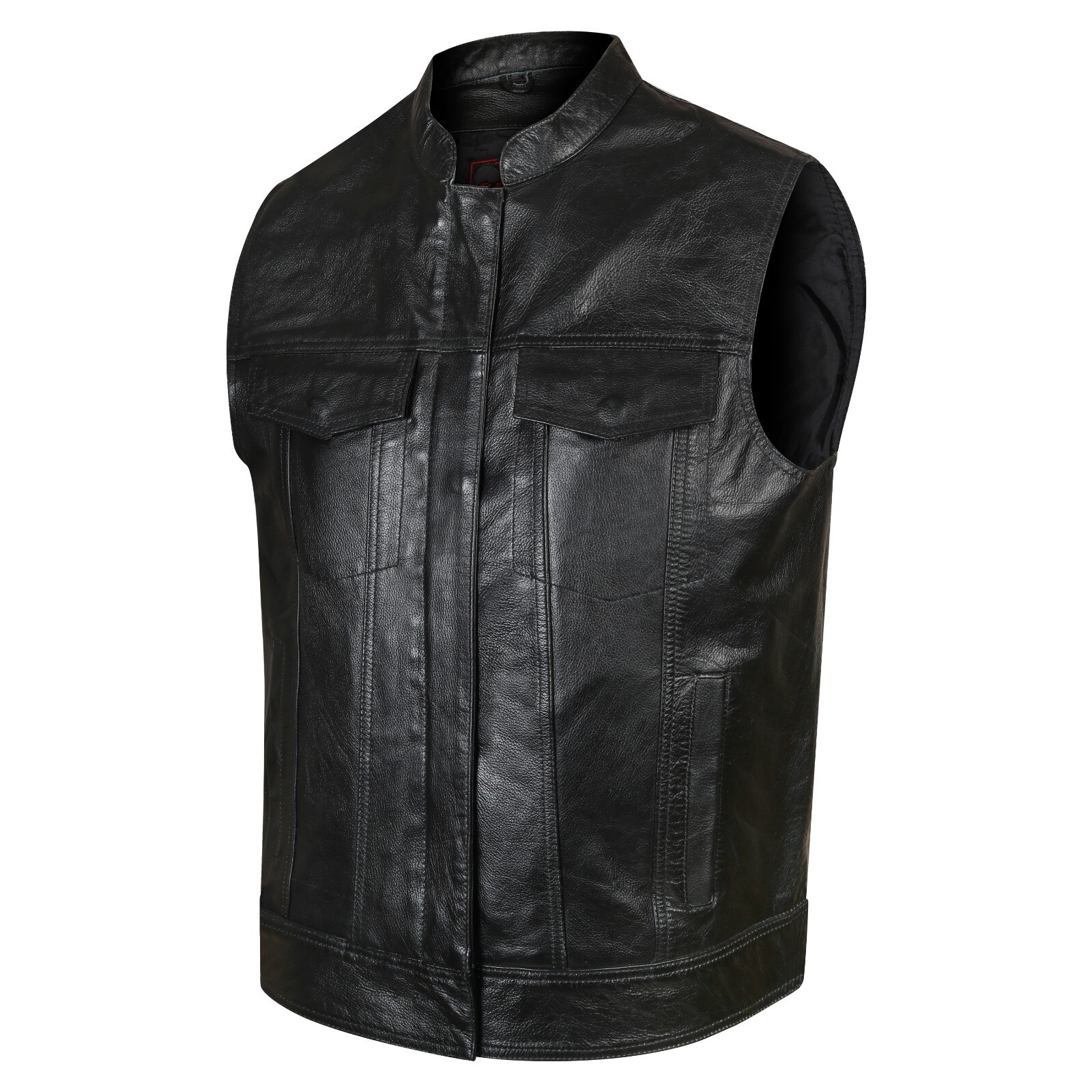 Men’s Biker Vest Hunt Club Leather Motorcycle Style Vest Adjustable Side Black
