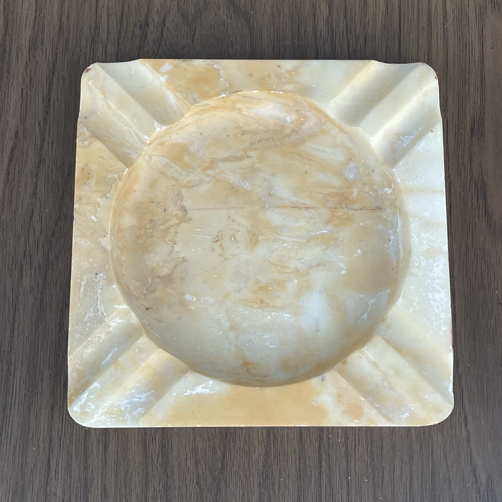 Vintage Solid Marble Ashtray Cream MCM Heavy Vintage Solid Marble Ashtray Cream MCM Heavy