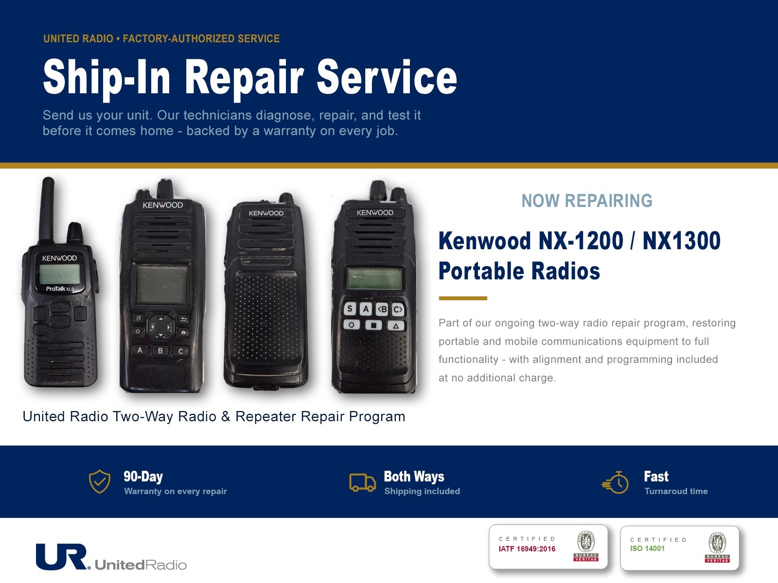 REPAIR SERVICE: KENWOOD RADIO ALL NX-1200 / NX-1300 / NX-P1200 / NX-P1300 MODELS