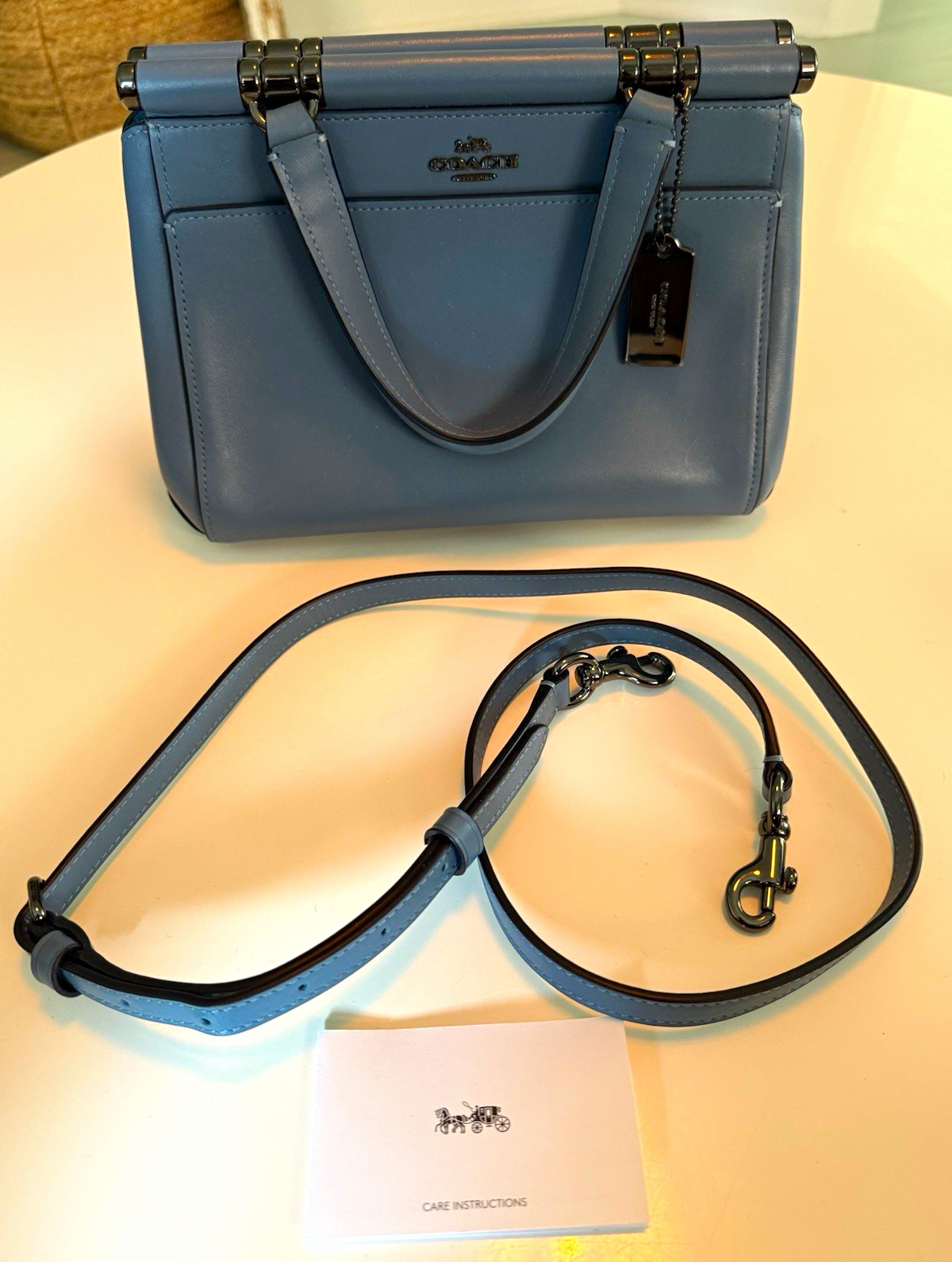 Authentic Coach Grace Bag 20 Cornflower Blue Leather Handbag 31918 w/ Strap